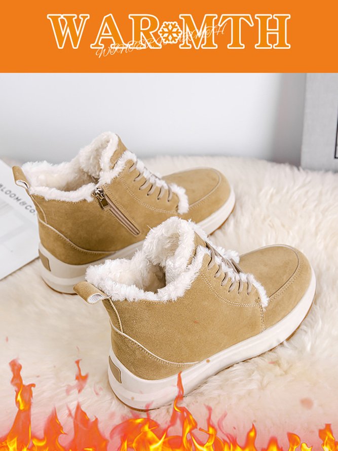Casual Lace-Up Warm Furry Lined Cotton-Padded Boots