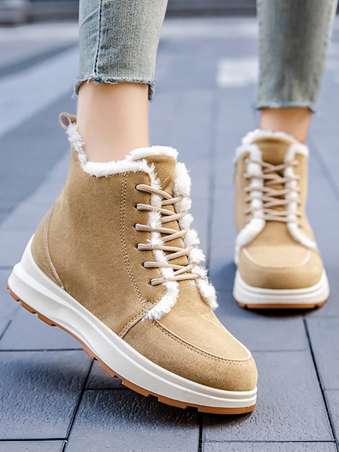 Casual Lace-Up Warm Furry Lined Cotton-Padded Boots