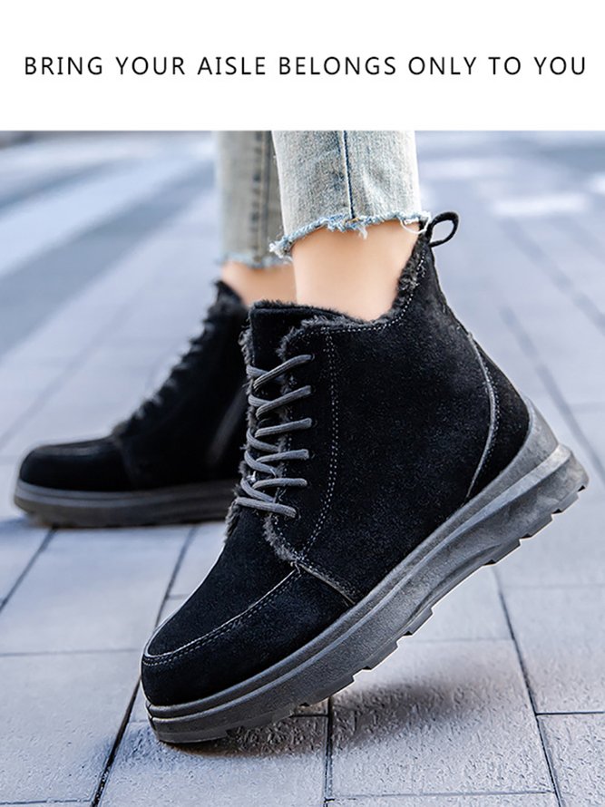 Casual Lace-Up Warm Furry Lined Cotton-Padded Boots