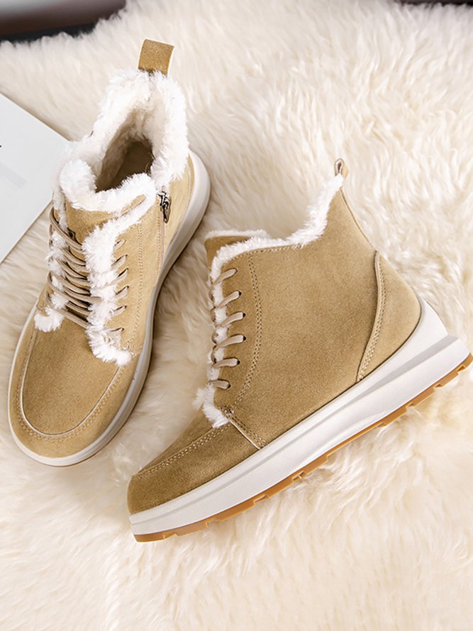 Casual Lace-Up Warm Furry Lined Cotton-Padded Boots