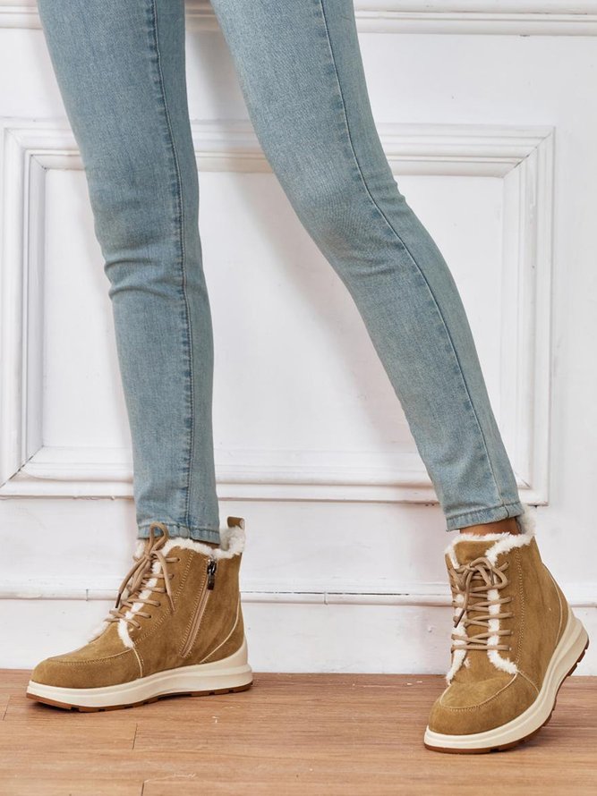 Casual Lace-Up Warm Furry Lined Cotton-Padded Boots