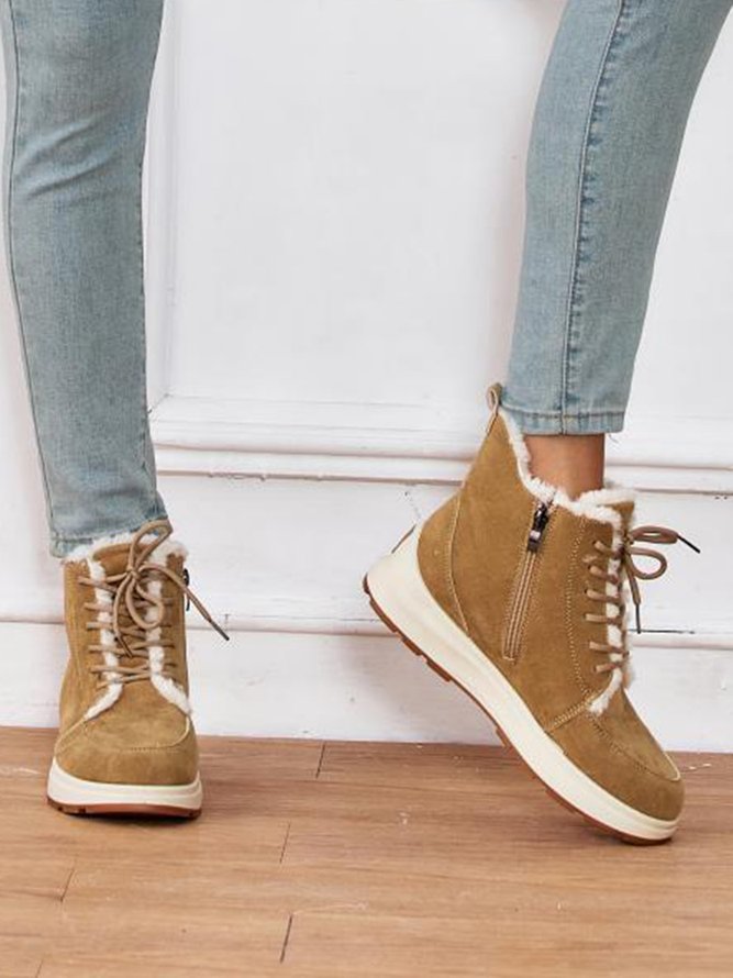 Casual Lace-Up Warm Furry Lined Cotton-Padded Boots