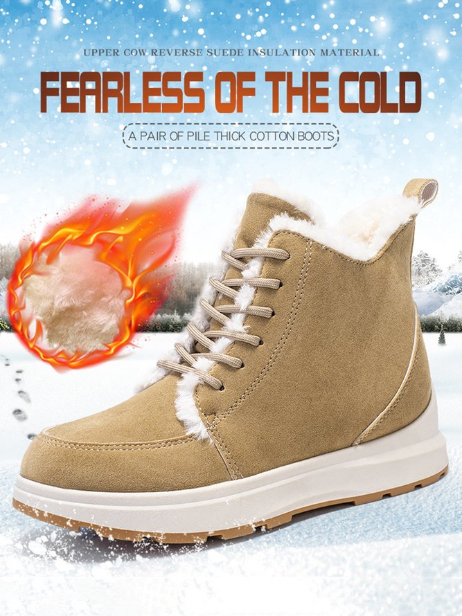 Casual Lace-Up Warm Furry Lined Cotton-Padded Boots