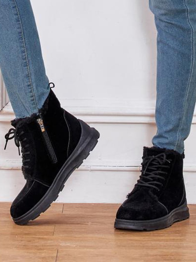 Casual Lace-Up Warm Furry Lined Cotton-Padded Boots