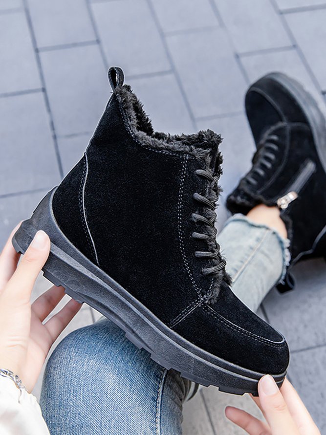 Casual Lace-Up Warm Furry Lined Cotton-Padded Boots