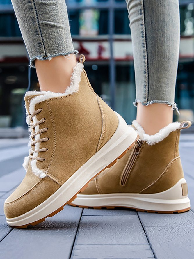 Casual Lace-Up Warm Furry Lined Cotton-Padded Boots