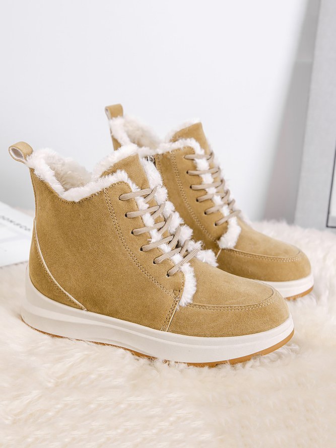 Casual Lace-Up Warm Furry Lined Cotton-Padded Boots