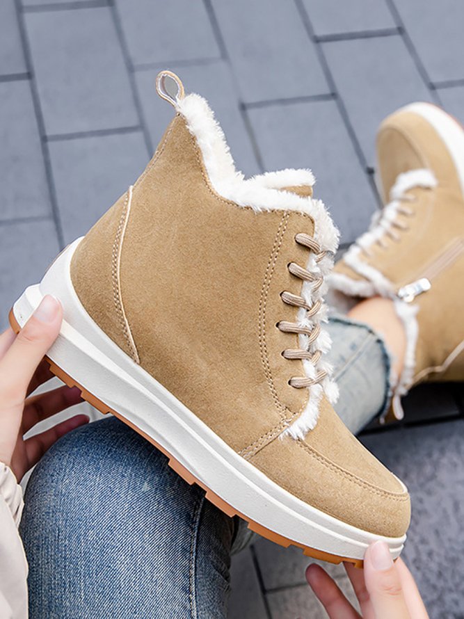 Casual Lace-Up Warm Furry Lined Cotton-Padded Boots