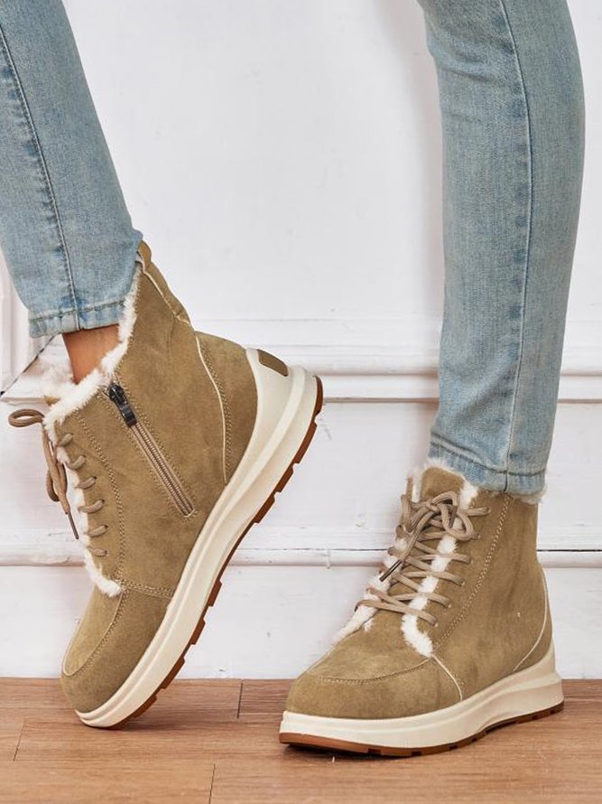 Casual Lace-Up Warm Furry Lined Cotton-Padded Boots