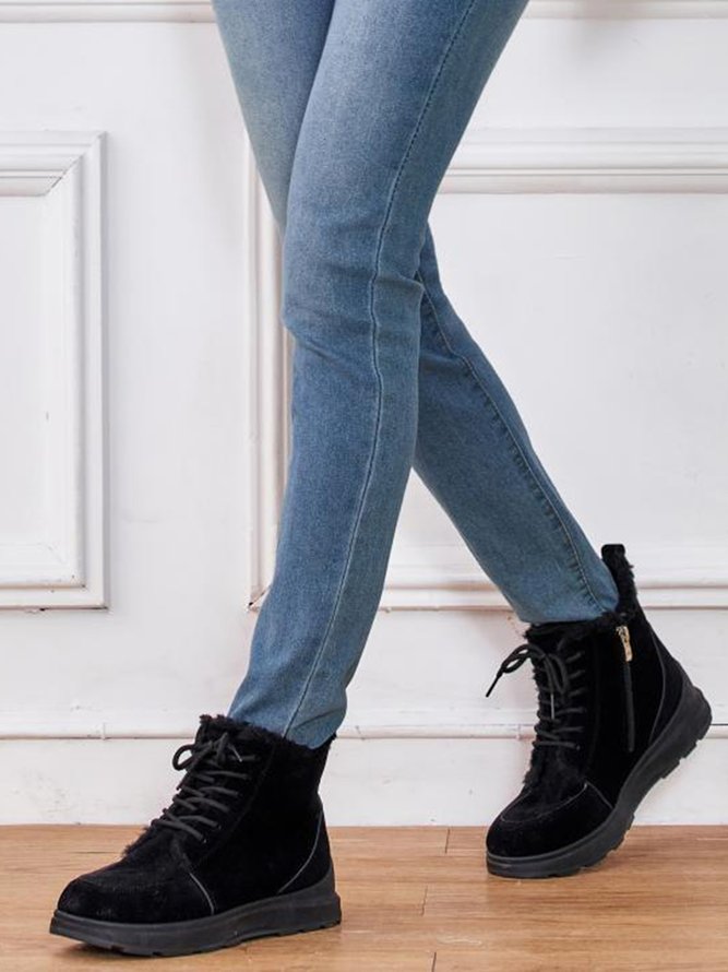 Casual Lace-Up Warm Furry Lined Cotton-Padded Boots