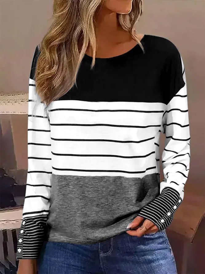 Striped Buttoned Casual T-Shirt