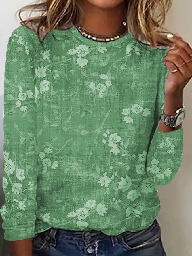 Floral Casual Loose Long Sleeve T-Shirt