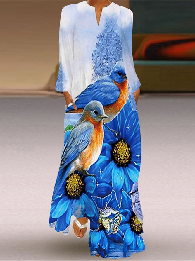 Casual Animal V neck Dress With No