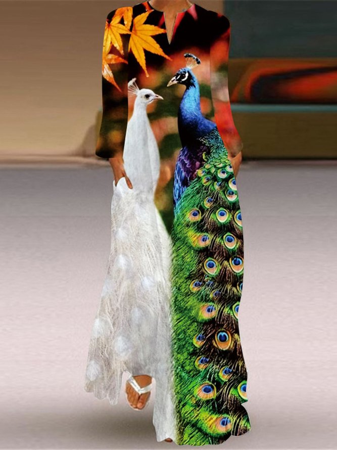 Casual Animal V neck Dress With No