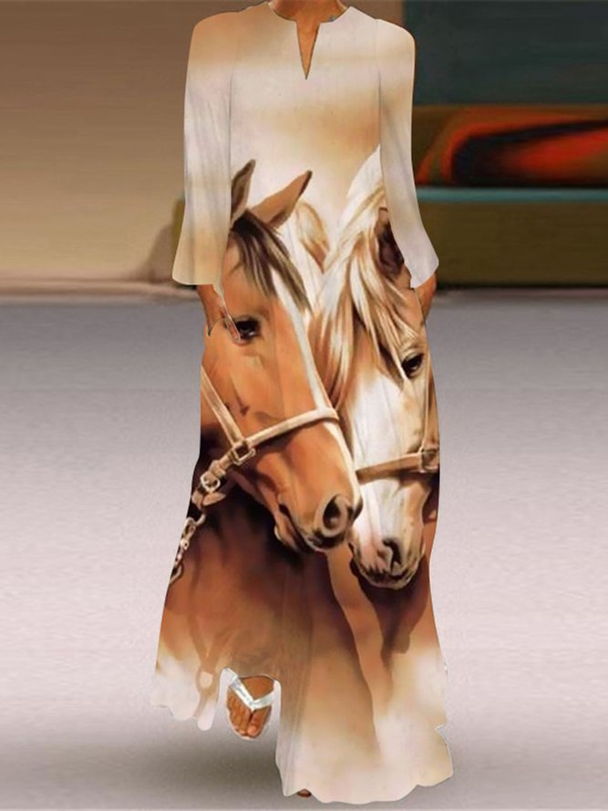Casual Animal V neck Dress With No
