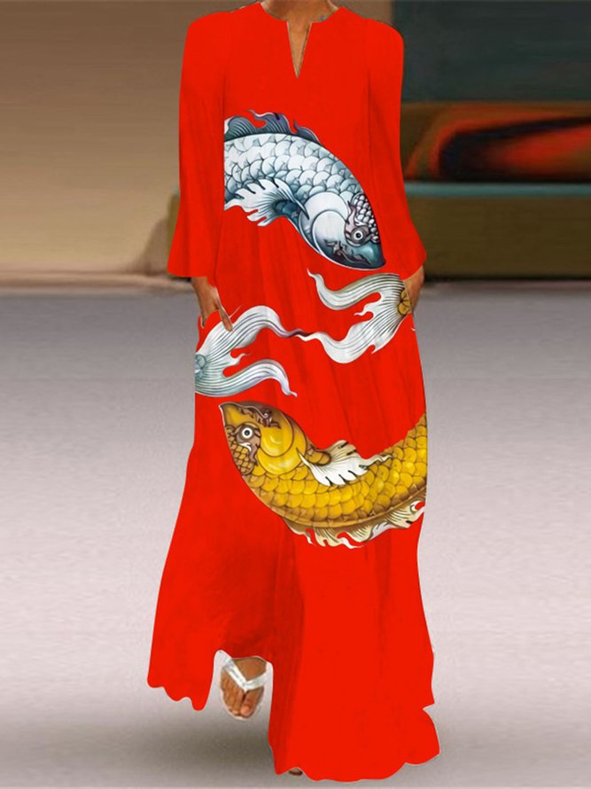 Casual Animal V neck Dress With No
