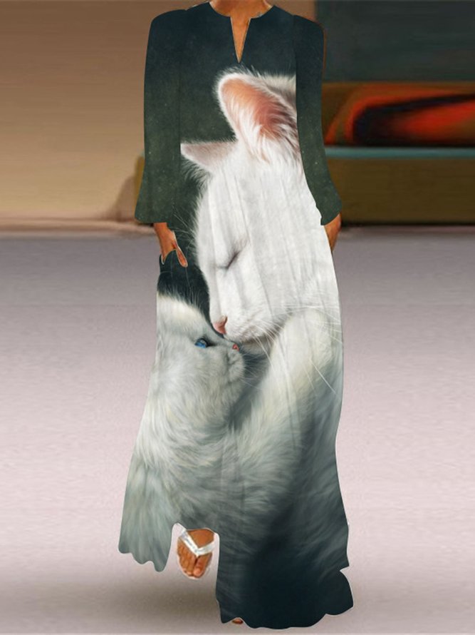 Casual Animal V neck Dress With No