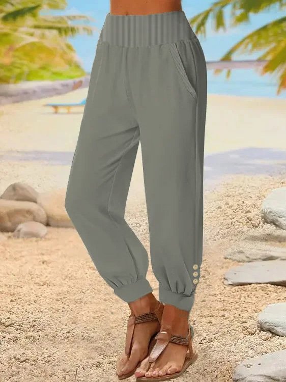 Casual Plain Cotton Pants