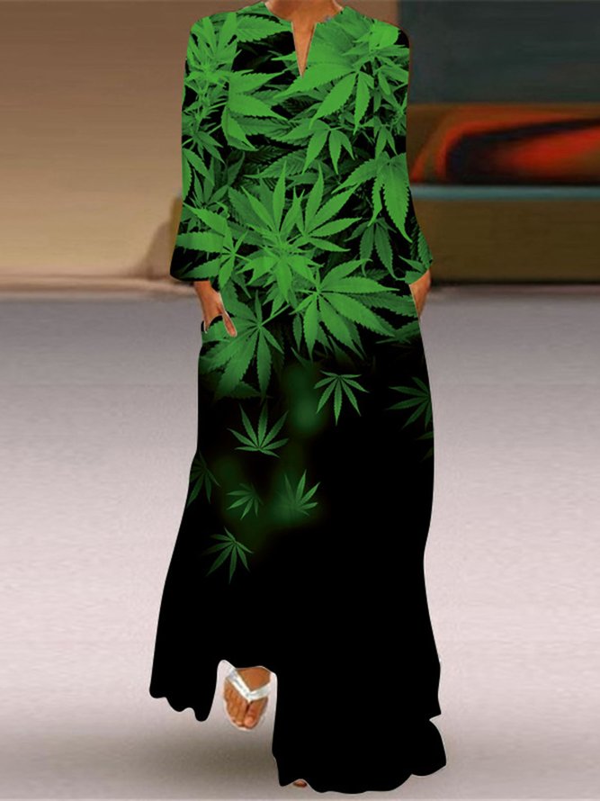 Casual Animal V neck Dress With No