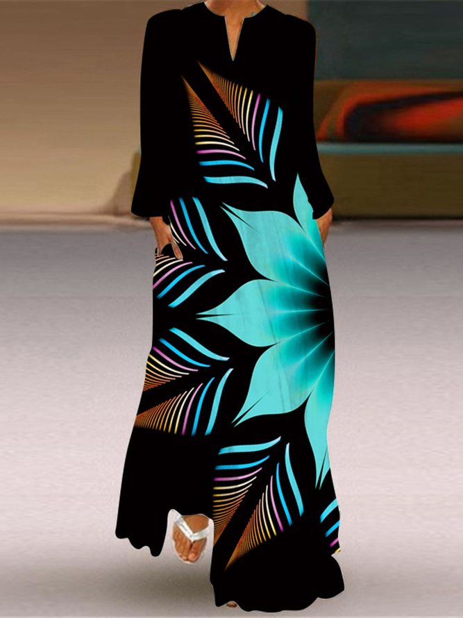 Casual Animal V neck Dress With No