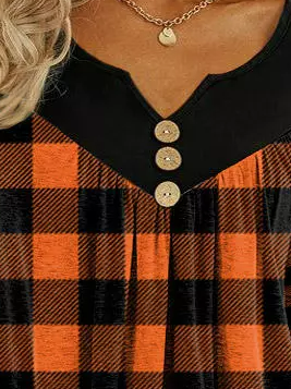 Halloween Orange Plaid Panel Loose Knit Top