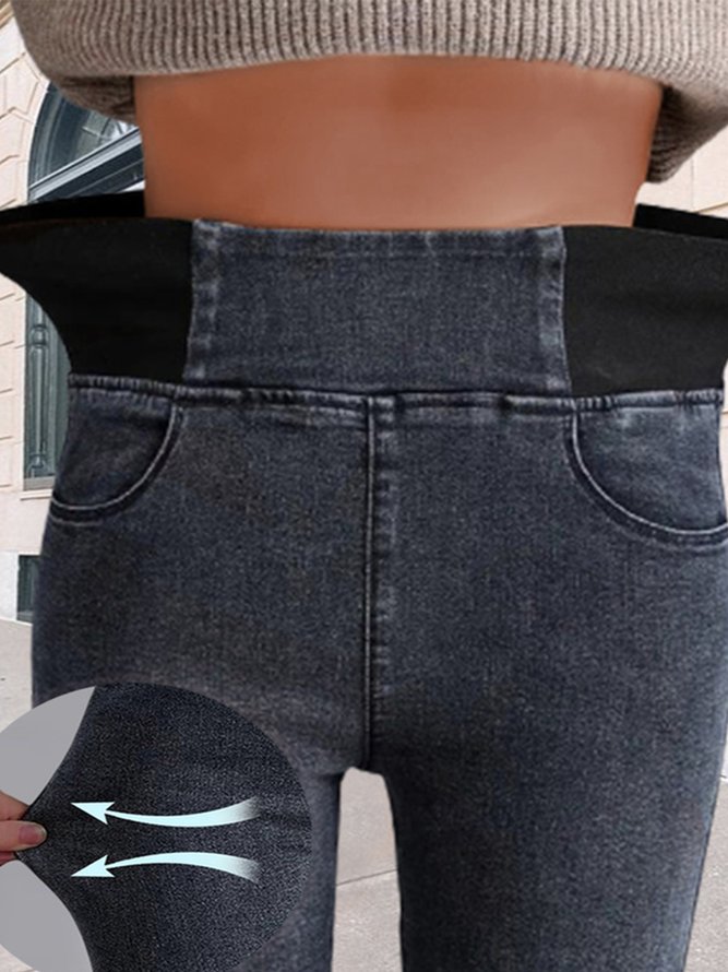 Denim Casual Plain Tight Jeans