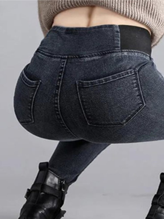Denim Casual Plain Tight Jeans