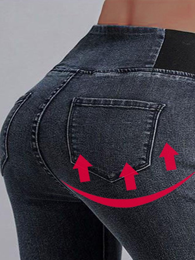 Denim Casual Plain Tight Jeans