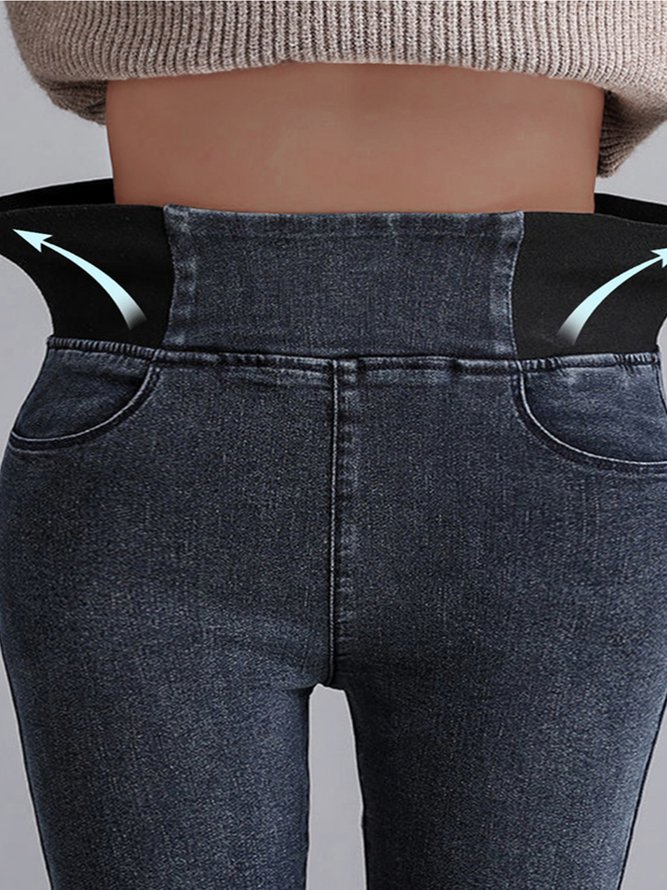 Denim Casual Plain Tight Jeans