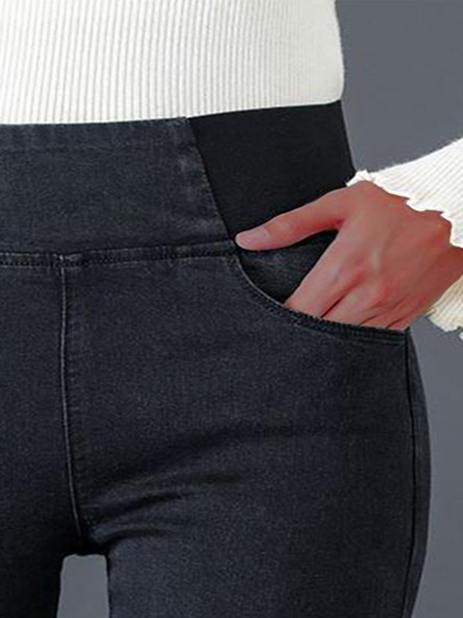 Denim Casual Plain Tight Jeans