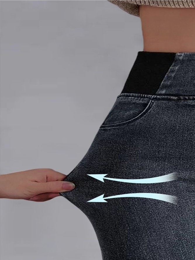 Denim Casual Plain Tight Jeans