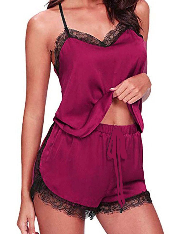 Women's Breathable Comfortable Sexy Lace Silk Pajama Set