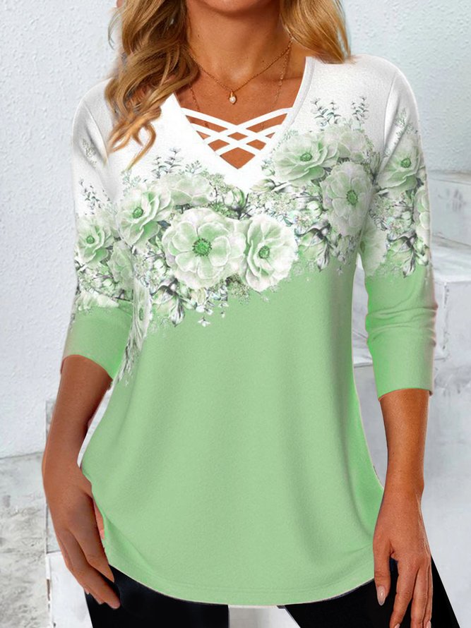 Contrasting Floral Loose Knit T-Shirt