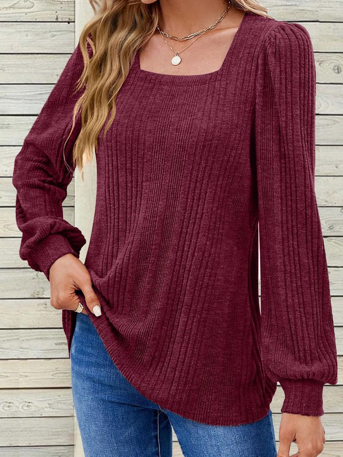 Square Neck Casual Loose Plain Shirt