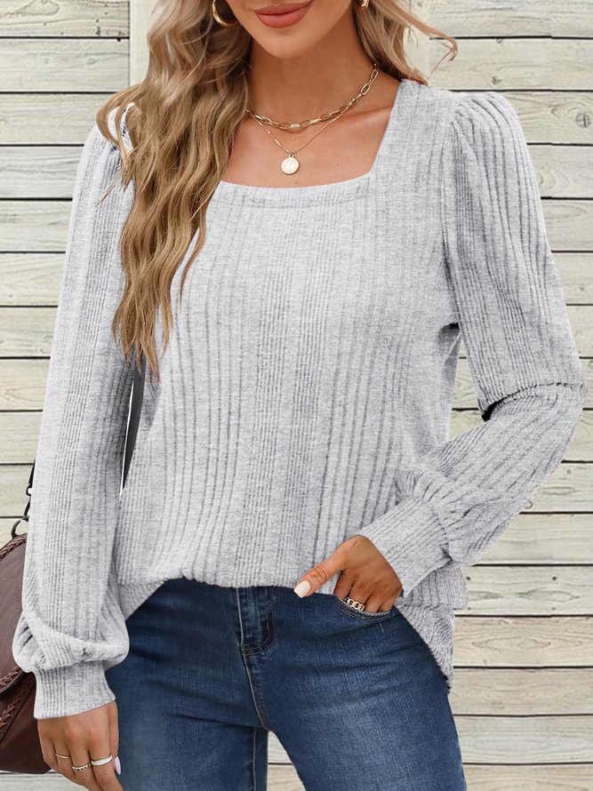 Square Neck Casual Loose Plain Shirt