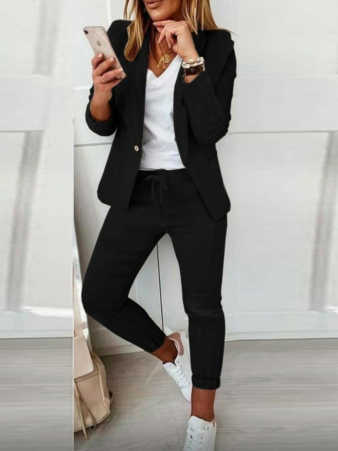 Casual Shawl Collar Regular Fit Two-Piece Set