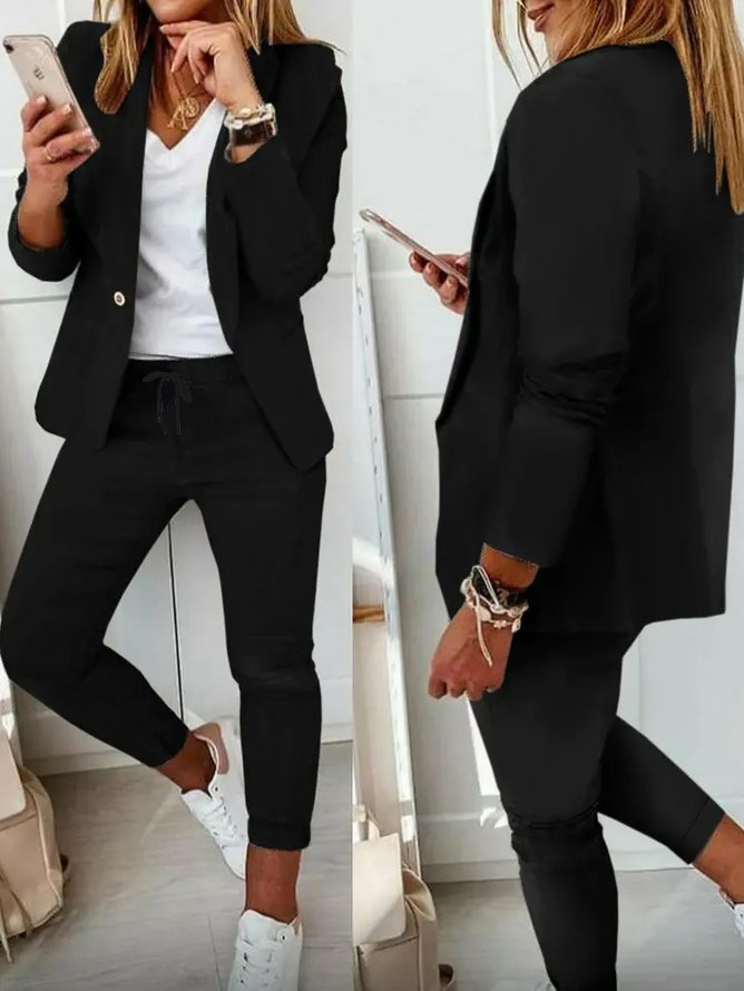 Casual Shawl Collar Regular Fit Two-Piece Set