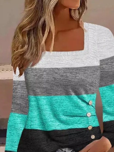 Casual Loose Color Block Crew Neck T-Shirt