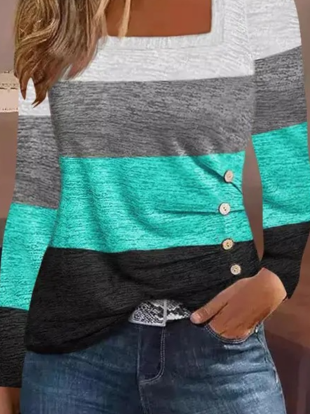 Casual Loose Color Block Crew Neck T-Shirt