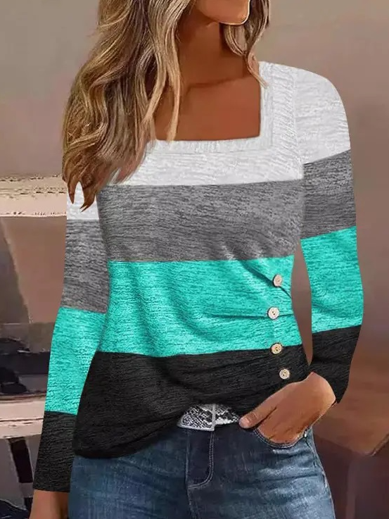 Casual Loose Color Block Crew Neck T-Shirt