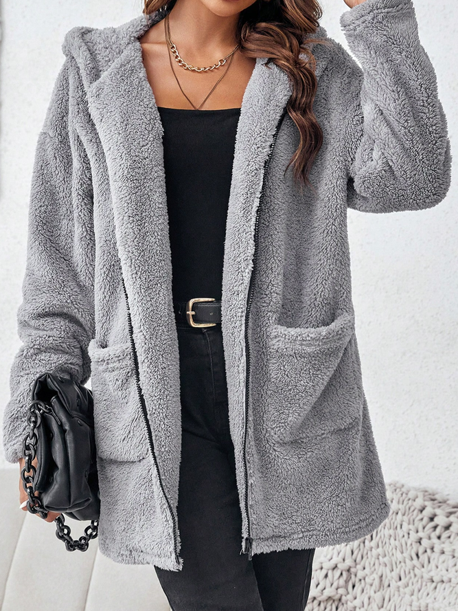 Casual Fluff/Granular Fleece Fabric Loose Teddy Jacket