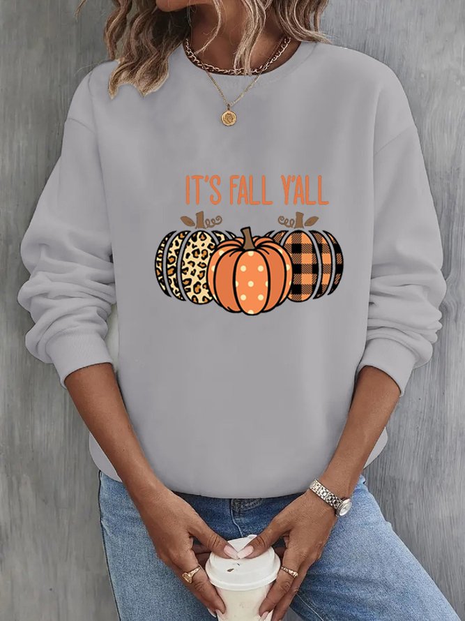 Crew Neck Halloween Pumpkin Sweatshirt For Women