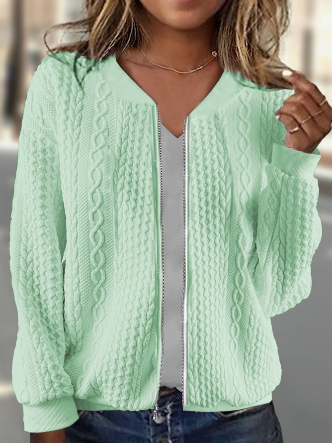 Casual Zipper Plain Loose Bomber Jacket