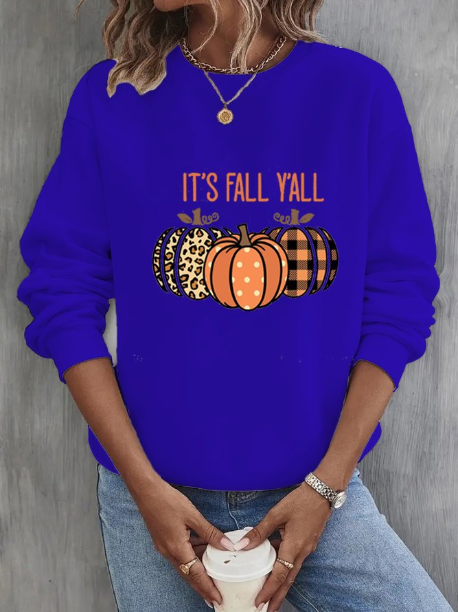 Crew Neck Halloween Pumpkin Sweatshirt For Women