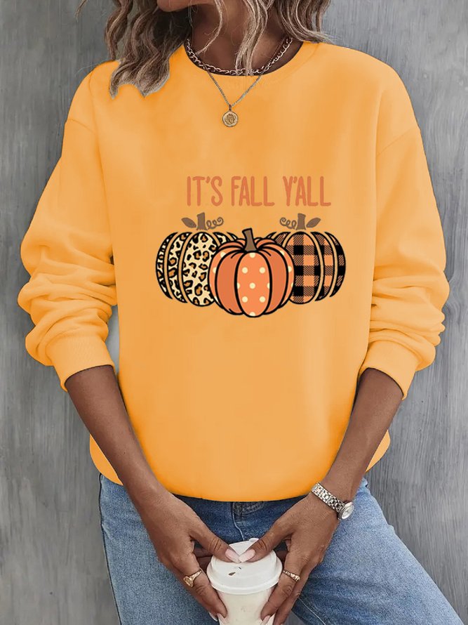 Crew Neck Halloween Pumpkin Sweatshirt For Women