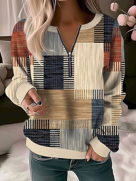 Casual Geometric Crew Neck Sweatshirt