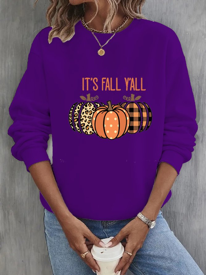 Crew Neck Halloween Pumpkin Sweatshirt For Women