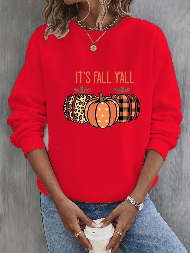 Crew Neck Halloween Pumpkin Sweatshirt For Women