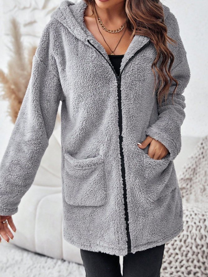 Casual Fluff/Granular Fleece Fabric Loose Teddy Jacket