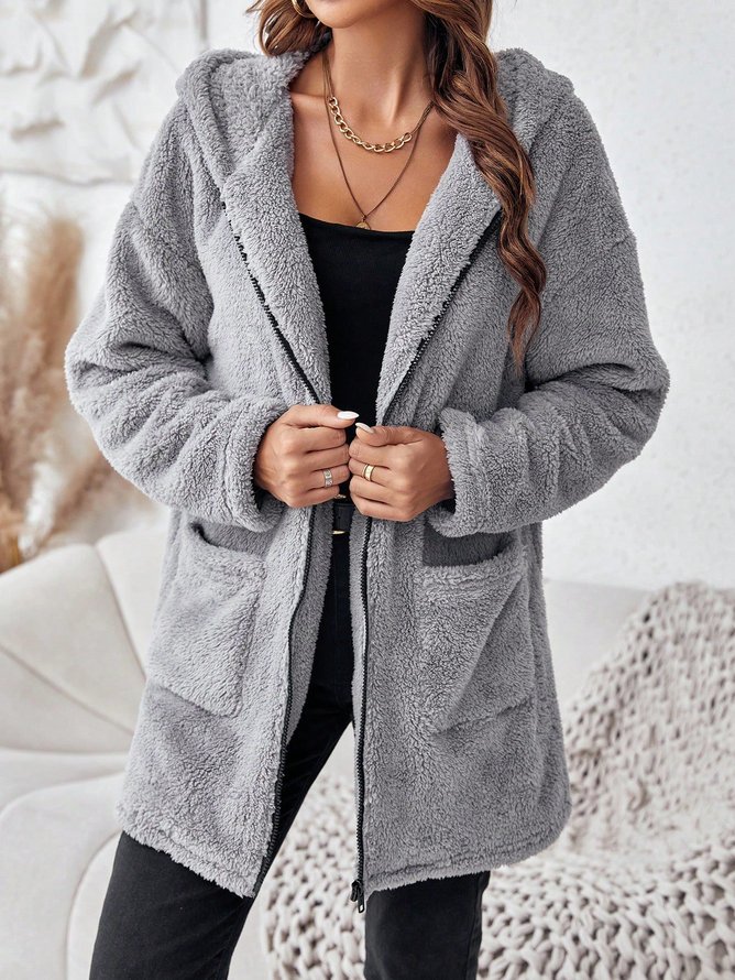 Casual Fluff/Granular Fleece Fabric Loose Teddy Jacket